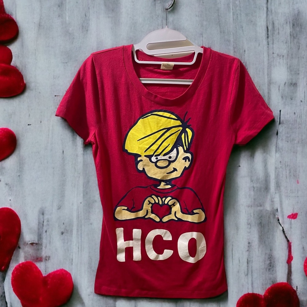 Hollister Vintage Pink Graphic Heart Hands Character T-Shirt Size L